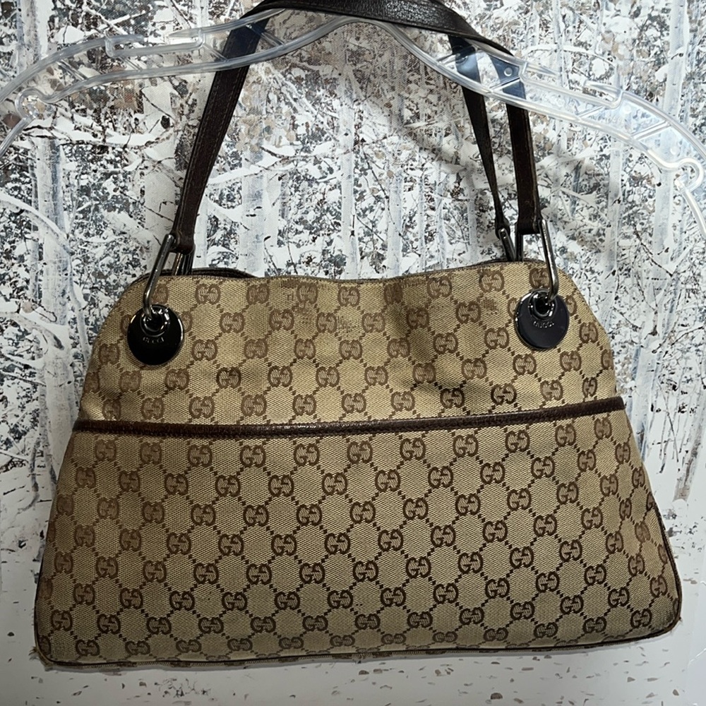 GUCCI Logo GG Pattern Shoulder Tote Bag Canvas Sz: W 15.4 x H 9.4 x D 2.4 approx